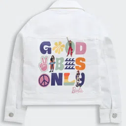 Barbie by Tiny Girl Mattel Featuring Full Sleeves Good Vibes Only & BarbiePrinted Jacket - Off White image 3
