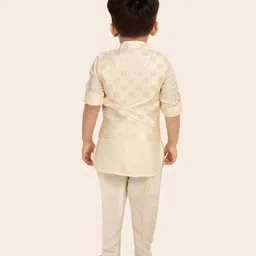 ETHNIKS NEURON Cotton Silk Woven Full Sleeves Solid Kurta Pyjama With Threadwork Embroidered & Sequins Embellished Jacket Set - Cream image 3