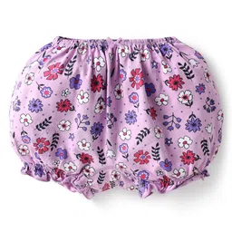 Babyoye Cotton Elastane Knit Bloomers With Floral Print Pack Of 3 - Purple Pink & Light Blue image 3