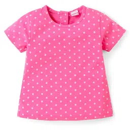 Babyhug Cotton Knit Dungaree and Half Sleeves T-Shirt Set with Polka Dot  Print - Multicolour image 4
