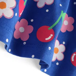 Babyhug Cotton Knit Sleeveless Peter Pan Collared Frock with Polka Dots & Cherry Print - Blue image 4