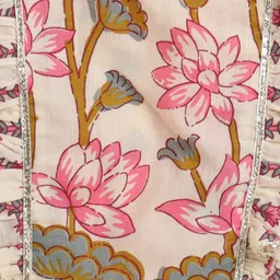 The Magic Wand Cotton Woven Sleeveless Frill Detailed Floral Printed Coordinating Lehenga Choli Set - Off White image 5