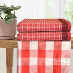 Athom Living Red & White 3 Pieces Checked Cotton 210 GSM Bath Towels-image-69