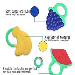 Joy Buzz Fruit Shape Teether (Set of 3) | Soft & Safe Fruit-Shaped Baby Teether | BPA-Free Silicone | Multi-Colour Teething Toy for Infants (Red & Yellow) image 5