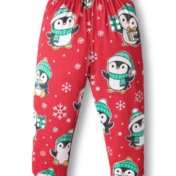 Babyhug Knit Full Sleeves Winter Wear Co-ords Night Suit With Penguin Print - Red image 5