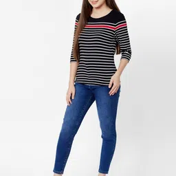 Kraus Jeans Women Striped Round Neck T-shirt image 3