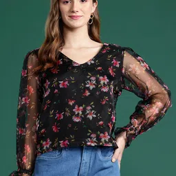 DressBerry Floral Print Puff Sleeves Top-image-67