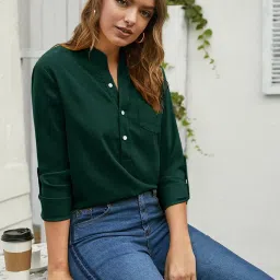 SELVIA Dark Green Regular Fit Shirt image 4