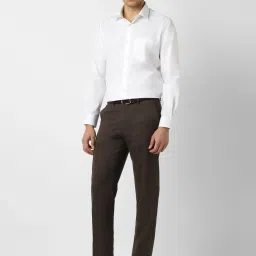 Van Heusen Brown Slim Fit Solid Formal Trousers image 4