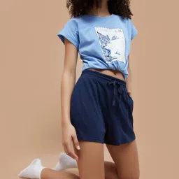 Ginger By Lifestyle Dark Blue Cotton Regular Fit Shorts image 4