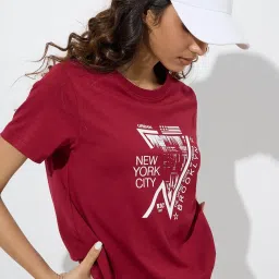 studiofit women Studiofit by Westside Maroon Cityscape-Inspired Cotton T-Shirt image 4