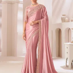 Saree Mall Pink Chiffon Embellished Saree with Blouse Piece image 4