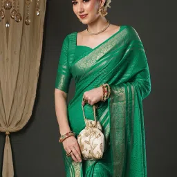 Saree Mall Teal green Viscose Self Saree with Blouse Piece image 4