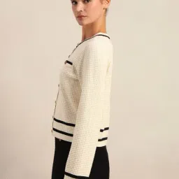 Vero Moda Off White Regular Fit Self Pattern Cardigan image 3