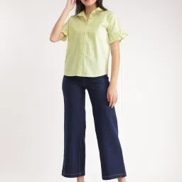 Fablestreet Light Green Cotton Relaxed Fit Shirt image 4