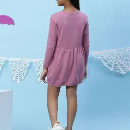 BIBA Girls Onion Pink Cotton Self Pattern Dress image 2