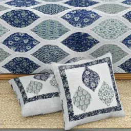 Living Roots Printed Blue 300 TC Cotton Single Diwan - Set of 8 image 4