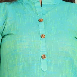 CHARUKRITI Sea Green Cotton Woven Pattern A Line Kurti image 4