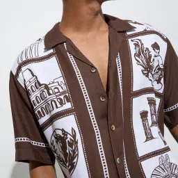 nuon men Nuon by Westside Dark Brown Printed Relaxed-Fit Shirt image 4