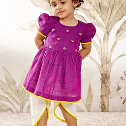 VASTRAMAY Girls Floral Embroidered Cotton A-Line Kurta with Dhoti Pant-picture-21