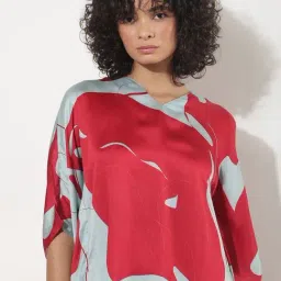 RAREISM Maroon Modal Printed Short Sleeves Top-image-79