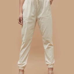 Code by Lifestyle Beige Cotton Plain Joggers-picture-16
