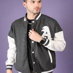 Chkokko Grey Relaxed Fit Colourblocked Bomber Jackets-image-4