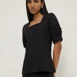 Wardrobe by Westside Black Solid Ruched Top-picture-43