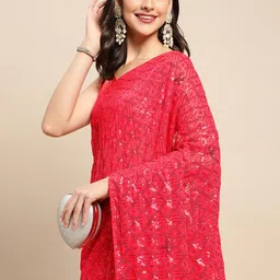 HERE&NOW Pink Checked Sequinned Saree image 1