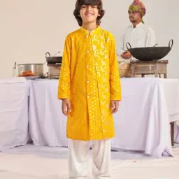 PSPeaches Kids Yellow Boys Floral Regular Kurta With Pyjamas-image-42