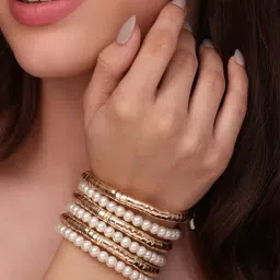 Toniq White Imitation Pearl Stacked Bracelets-picture-13