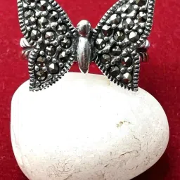 Arte Jewels 925 Oxidized Silver Marcasite Stone Butterfly Ring For Women-image-84