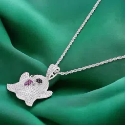 crash.club By CKC 925 Silver Sterling Silver Playful Ghost Pendant Chain with Sparkling Accents-picture-38