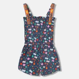 Blue Giraffe Girls Blue Cotton Printed Playsuit-image-29