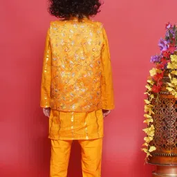 Little Bansi Boys Yellow Embroidered Full Sleeves Kurta, Dhoti with Nehru Jacket image 2