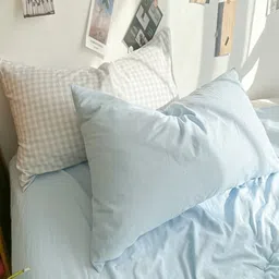 JC HOME Blue Checked Polycotton 3 Piece Double King Regular Bedding Set image 3