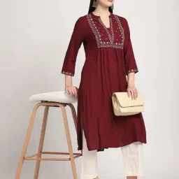R&B Wine Viscose Straight Kurta image 3