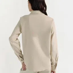 Elle Women Cream Solid Collar Corduroy Shirt image 2