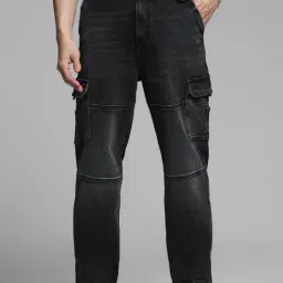 Jack & Jones Black Cotton Loose Fit Cargo Jeans-picture-36