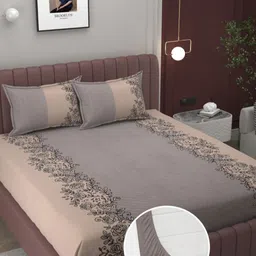 Bromwick New Fitted Collection Beige Printed 300TC Cotton King Bedsheet Set 2.28m x 2.14m-image-19