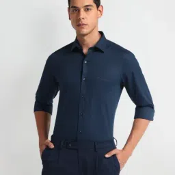 Arrow Blue Cotton Slim Fit Self Pattern Shirt-picture-42