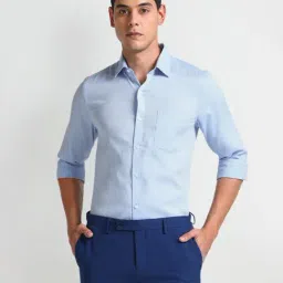 Arrow Blue Cotton Slim Fit Self Pattern Shirt-picture-39