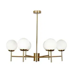 Kapoor Lamp Shades Compernico 6 Lights Brass Finish with Opal Glass Shades Chandelier Light image 3