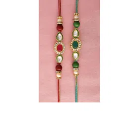 Ascension 2-Pcs Stone-Studded & Beaded Rakhi for Brother With Fridge Magnet Roli & Tilak image 3