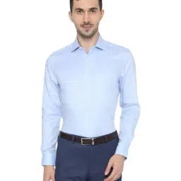 Louis Philippe Blue Cotton Regular Fit Self Pattern Formal Shirt-picture-22