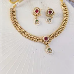 SIVA BY ANIKA Gold-Plated Stone-Studded & Beaded Necklace and Earrings-picture-31