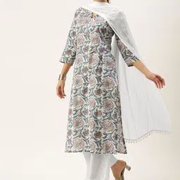 KALINI Women Floral Printed Regular Kurta with Trousers image 3