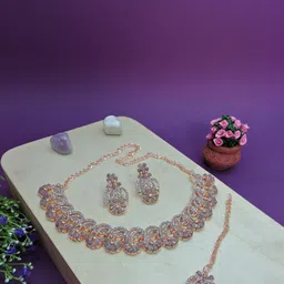 VATSALYA creation Alloy Gold- plated Grey Jewellery Set-picture-40