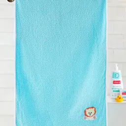Babyhug Lion Patch Embroidered Towel without Hood - Aqua Blue-picture-27