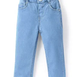 Babyhug Denim Washed Full Length  With Stretch Jeans Solid Colour   Fly With Zipper -  Light Blue-picture-12